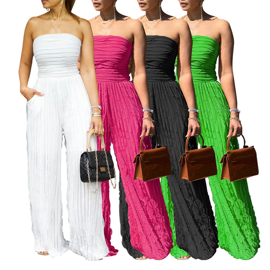 Strapless Crinkle Wide-Leg Jumpsuit