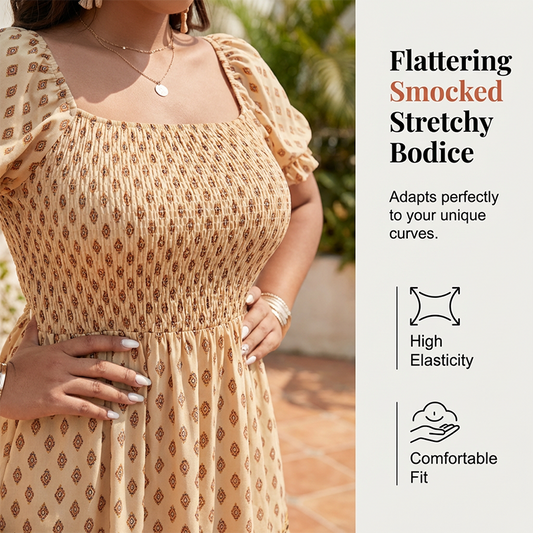 Square Neck Puff Sleeve Tiered Maxi Dress