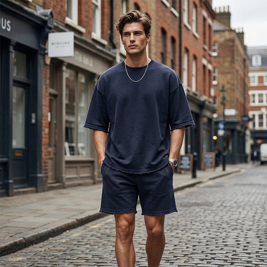 Men's Casual Solid Color Two-Piece Shorts Set