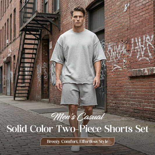 Men's Casual Solid Color Two-Piece Shorts Set